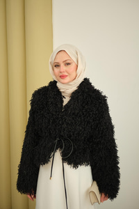 Kıvırcık Detay Kürk Kaban Siyah