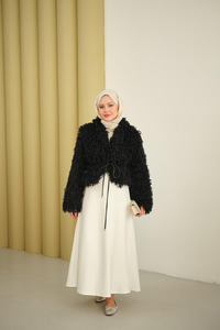 Kıvırcık Detay Kürk Kaban Siyah