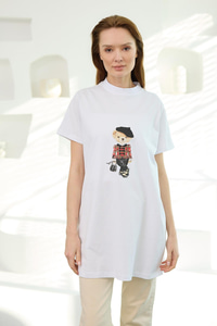 Kız Ayıcık Baskılı Basic Kısa Kollu İçlik Beyaz