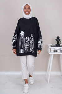 Uygun Fiyatlı KIZ BASKILI SWEAT SIYAH | Loccomoda.com 