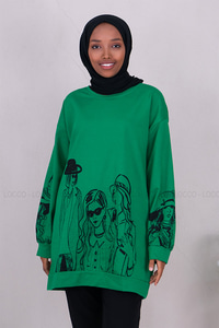Uygun Fiyatlı KIZ BASKILI SWEAT YESIL | Loccomoda.com 