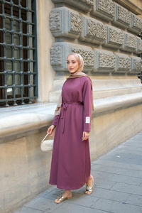 Kol Arma Detaylı Bisiklet Yaka Elbise Bordo