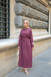 Kol Arma Detaylı Bisiklet Yaka Elbise Bordo