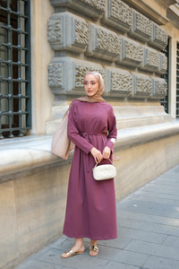 Kol Arma Detaylı Bisiklet Yaka Elbise Bordo