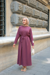 Kol Arma Detaylı Bisiklet Yaka Elbise Bordo