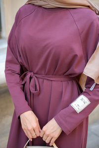 Kol Arma Detaylı Bisiklet Yaka Elbise Bordo