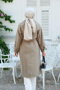 Kol Bağcık Detay Bel Bağlamalı Trençkot Su Yeşil