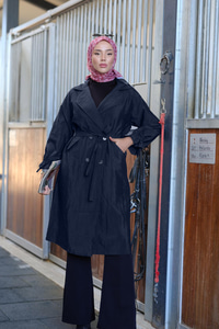 Kol Bağcık Detay Bel Bağlamalı Trençkot Lacivert