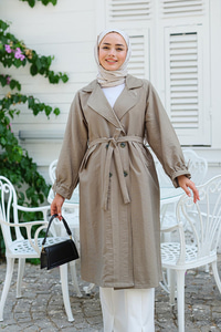 Kol Bağcık Detay Bel Bağlamalı Trençkot Su Yeşil