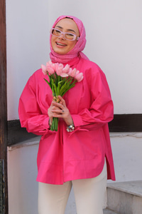 Kol Bağlama Detaylı Gömlek Fuşya