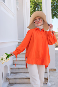 Kol Bağlama Detaylı Gömlek Turuncu