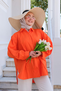 Kol Bağlama Detaylı Gömlek Turuncu