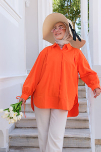 Kol Bağlama Detaylı Gömlek Turuncu