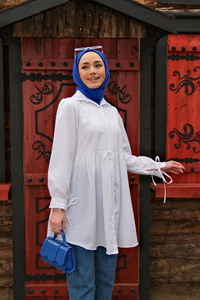 KOL BAGLAMALI BUZGULU TUNIK BEYAZ