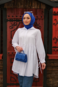 KOL BAGLAMALI BUZGULU TUNIK BEYAZ