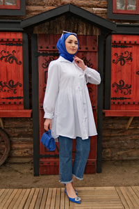 KOL BAGLAMALI BUZGULU TUNIK BEYAZ