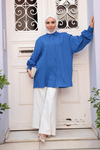 KOL BAGLAMALI GOMLEK Saks Mavi