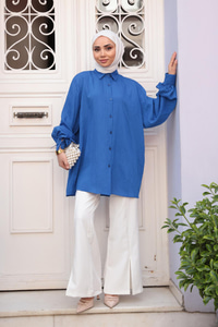 KOL BAGLAMALI GOMLEK Saks Mavi