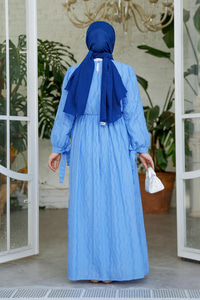 Kol Bağlamalı Jakar Elbise Mavi