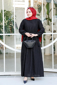 Kol Bağlamalı Jakar Elbise Siyah