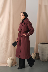 Kol Bilek Detay Bağlamalı Trençkot Bordo