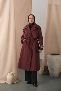 Kol Bilek Detay Bağlamalı Trençkot Bordo