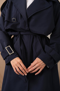 Kol Bilek Detay Bağlamalı Trençkot Lacivert