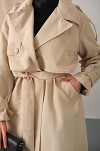 Kol Bilek Detay Bağlamalı Trençkot Taş