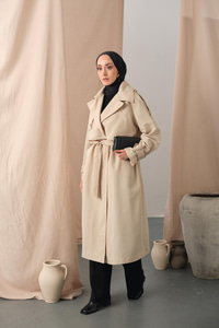 Kol Bilek Detay Bağlamalı Trençkot Taş