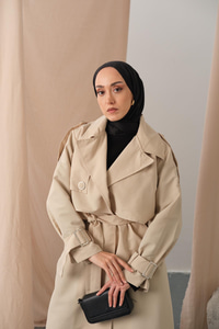 Kol Bilek Detay Bağlamalı Trençkot Taş