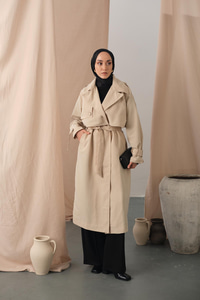 Kol Bilek Detay Bağlamalı Trençkot Taş