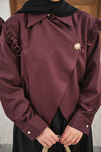 Kol Büzgülü Broş Detay Gömlek Mürdüm