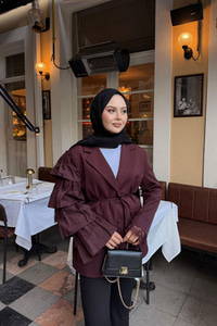 Kol Dantelli Ceket Bordo