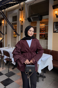 Kol Dantelli Ceket Bordo