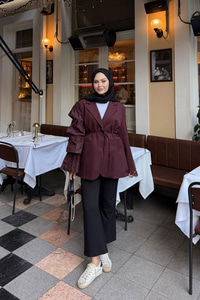 Kol Dantelli Ceket Bordo