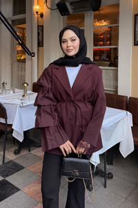 Kol Dantelli Ceket Bordo