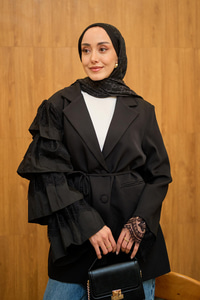 Kol Dantelli Ceket Siyah