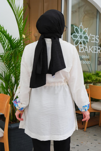 Kol Desen Detay Ceket Beyaz