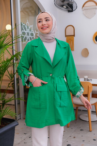 Kol Desen Detay Ceket Yeşil
