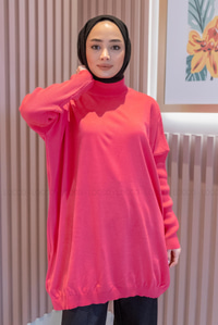 Uygun Fiyatlı KOL DETAY LASTIKLI TRIKO TUNIK PEMBE | Loccomoda.com 