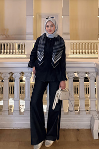 Kol Fermuar Detaylı Bel Bağlamalı Tek Düğmeli Takım Lacivert