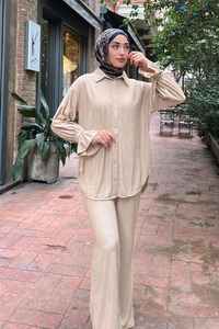 Kol Fırfır Detay Bürümcük İkili Takım Krem