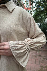 Kol Fırfır Detay Bürümcük İkili Takım Krem