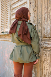 Kol Kemerli Kruvaze Yaka Trençkot Haki Yeşil