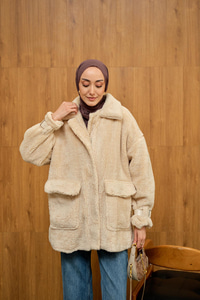 Kol Kemerli Peluş Astarlı Mont  Vizon