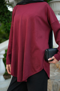 Kol Lastik Detay Tunik Bordo