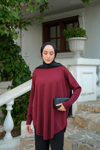 Kol Lastik Detay Tunik Bordo