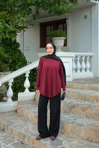 Kol Lastik Detay Tunik Bordo