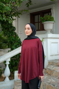 Kol Lastik Detay Tunik Bordo