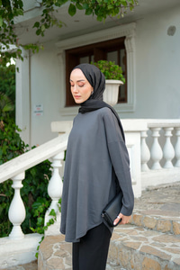 Kol Lastik Detay Tunik Füme